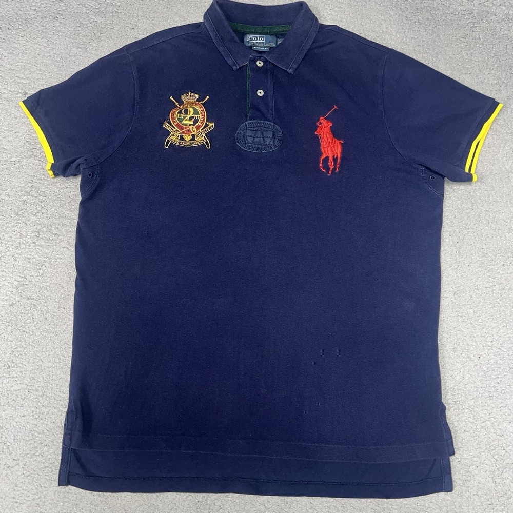 VTG Polo Ralph Lauren Riders & Jockey Club Shirt Men's Sz XL Blue Polo Big Pony